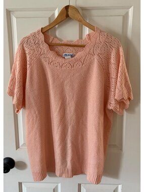 Vintage Blair Sweater Pink Peach Short Sleeve Scalloped Neck 2XL